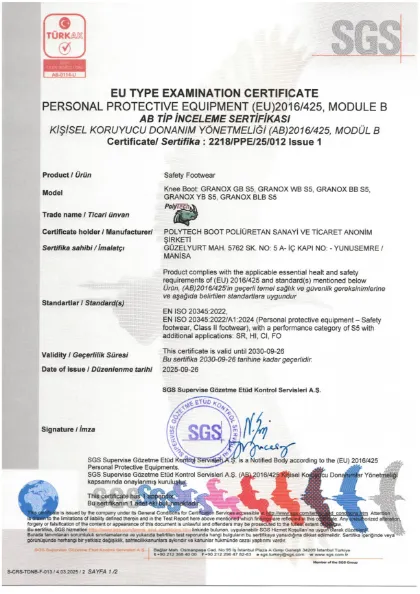 GRANOX S5 certificate — EN ISO 20345:2022 · Module B