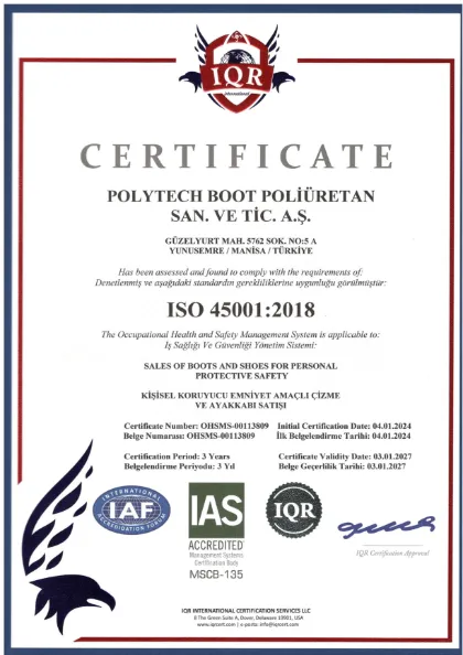 ISO 45001:2018 certificate — Occupational Health and Safety Management System