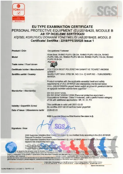 RHINO PU/PU O4 certificate — EN ISO 20347:2022 · Module B