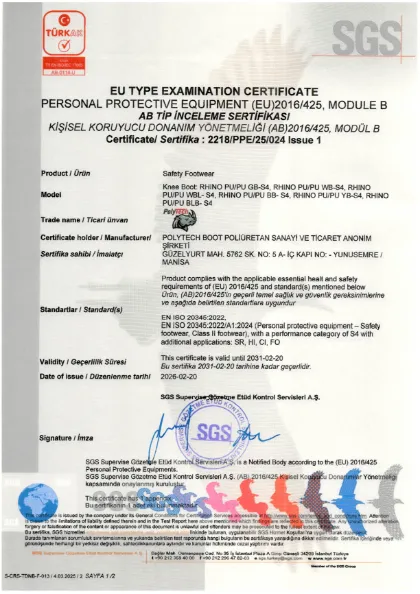 RHINO PU/PU S4 certificate — EN ISO 20345:2022 · Module B
