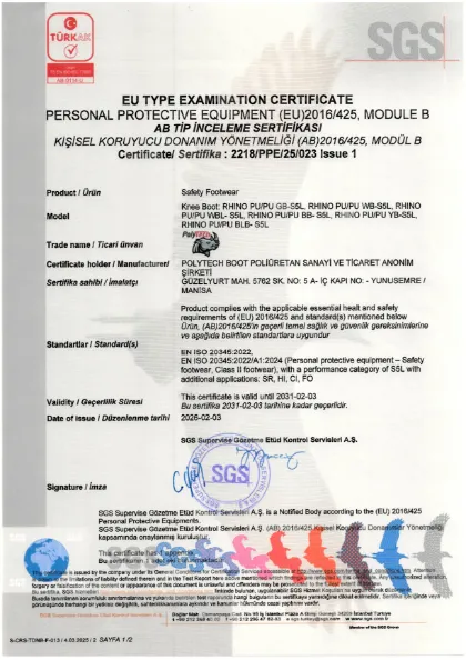 RHINO PU/PU S5L certificate — EN ISO 20345:2022 · Module B