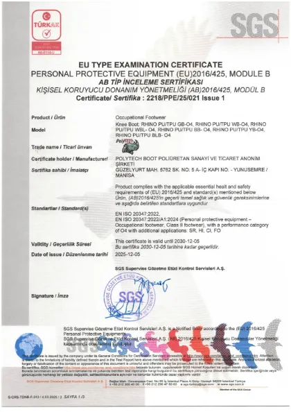 RHINO PU/TPU O4 certificate — EN ISO 20347:2022 · Module B