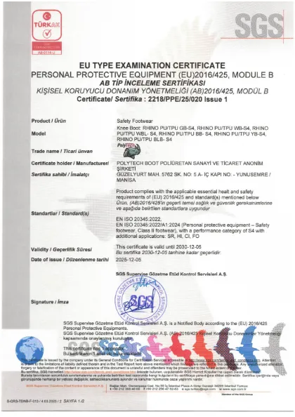 RHINO PU/TPU S4 certificate — EN ISO 20345:2022 · Module B