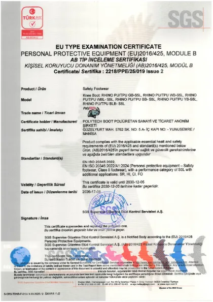 RHINO PU/TPU S5L certificate — EN ISO 20345:2022 · Module B