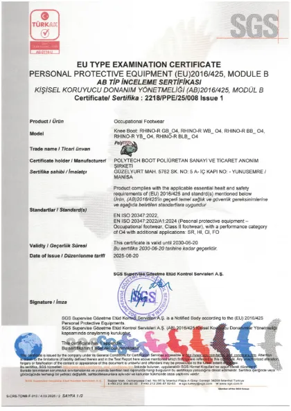 RHINO-R O4 certificate — EN ISO 20347:2022 · Module B
