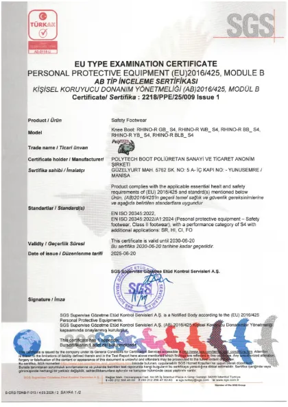 RHINO-R S4 certificate — EN ISO 20345:2022 · Module B